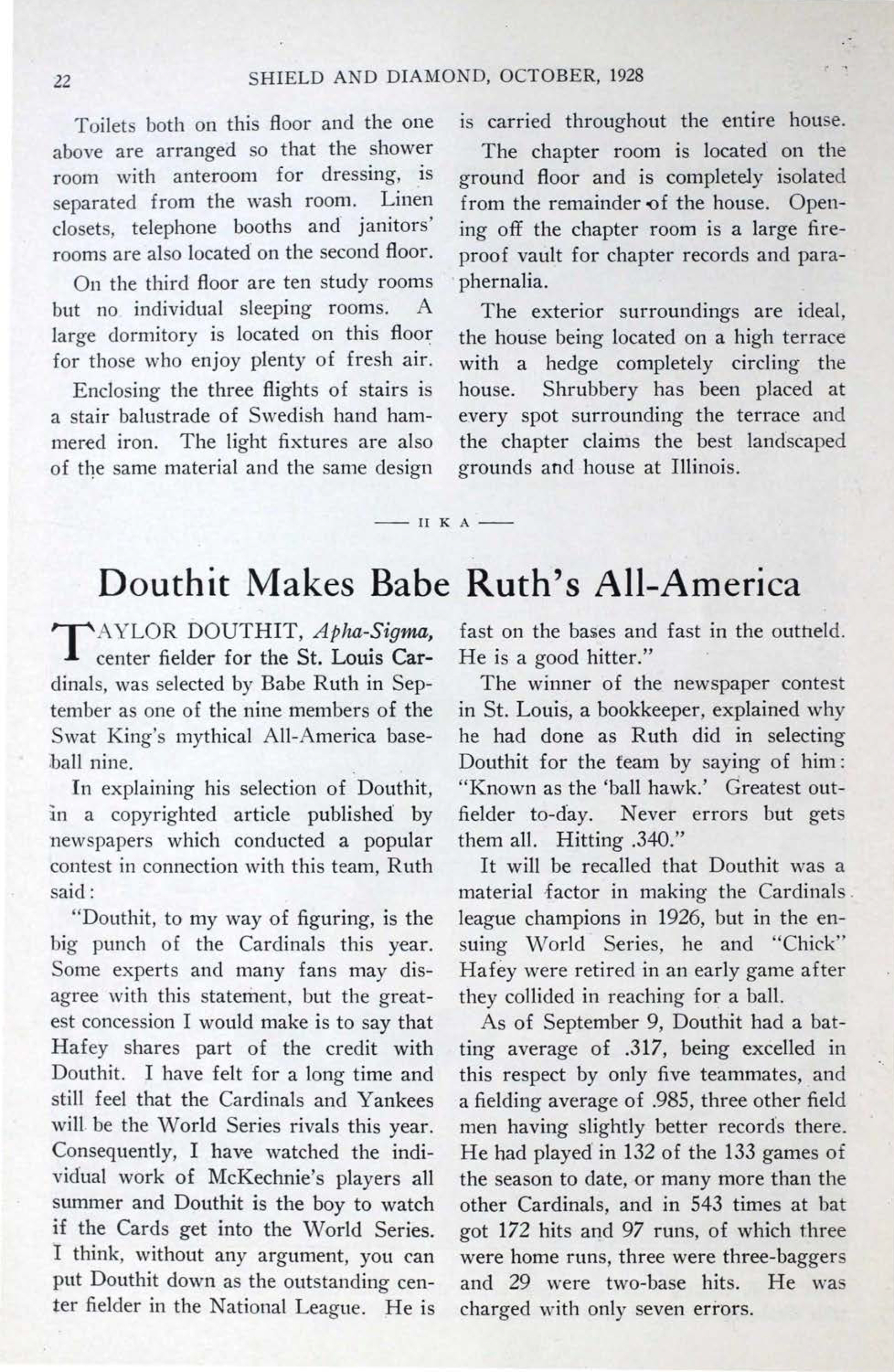 Douthit Makes Babe Ruth's All-America